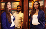 Pregnant Sonam Kapoor in blue pantsuit and personalised necklace nails maternity fashion, See pics